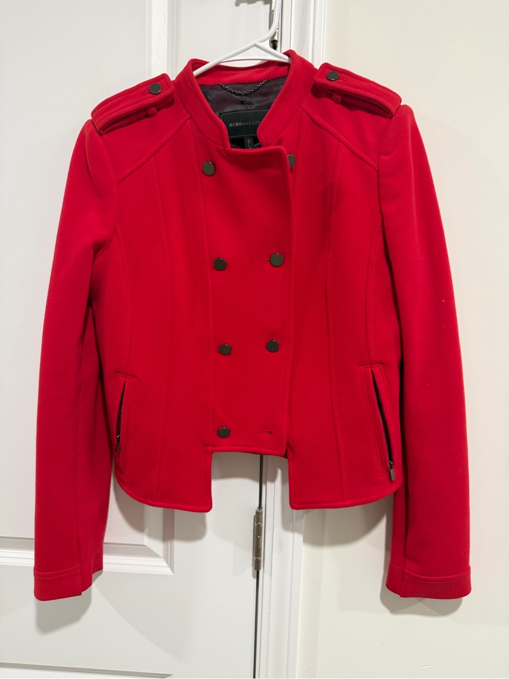 BCBGMAXAZRIA Red Double-Breasted Military Jacket Size M